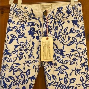 DVF Diane Furstenberg Loves Current/Elliott Blue Floral Classic Skinny Jeans 27